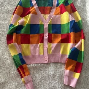 Vici Colorful Checkered Women's Cardigan
